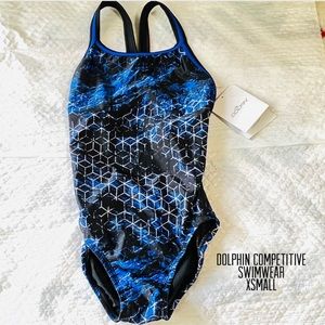 Dolfin women multi color competitive one piece swimwear recycled nylon Sz 28